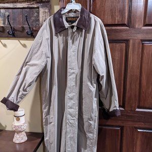 Timberland long coat, leather cuffs and collar size large